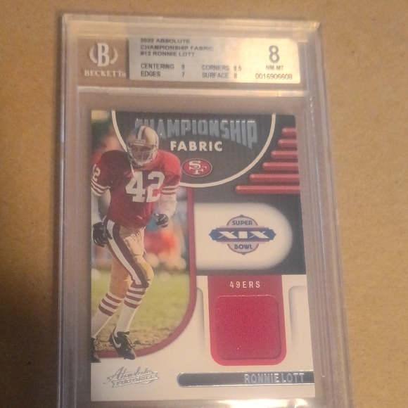 Ronnie Lott 2022 Panini Absolute Beckett Graded 8 Championship Fabric Super Bowl